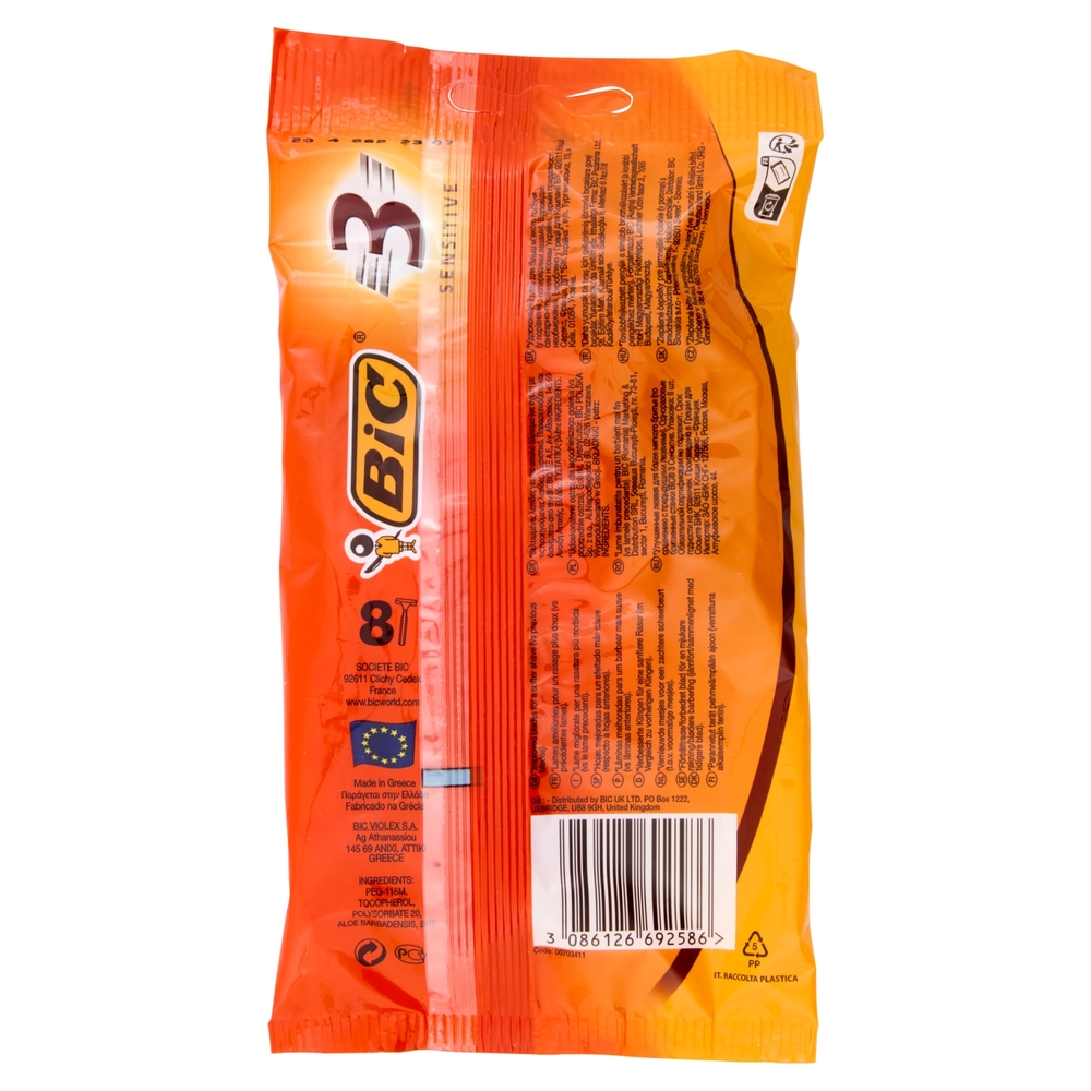 Bic 3 Sensitive Rasoi 3 Lame Usa e Getta da Uomo, 8 pezzi
